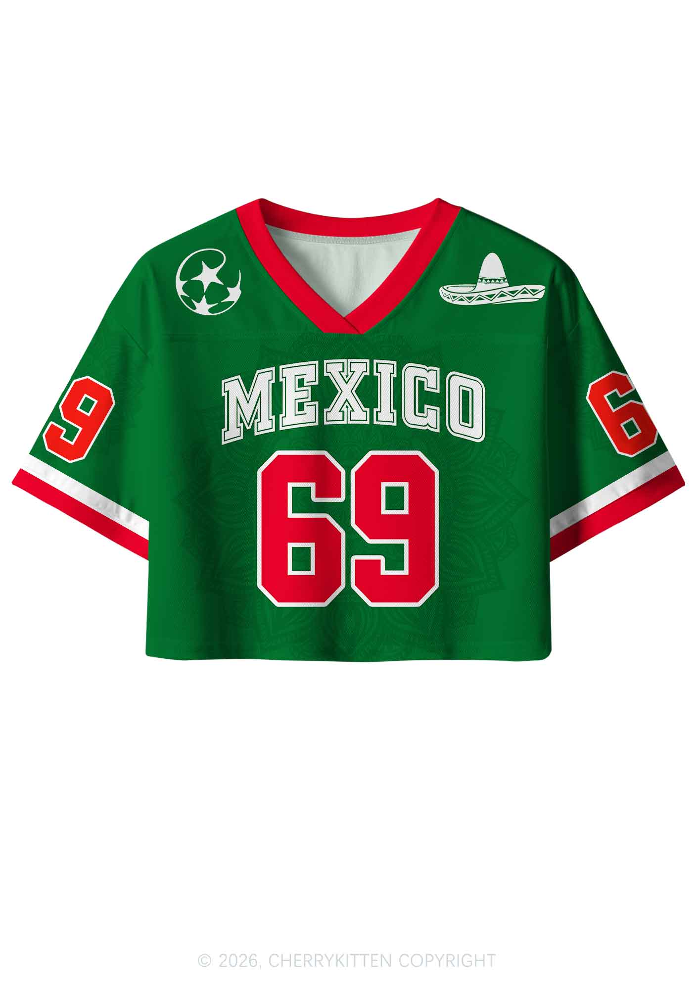 Custom Green Mexico Sombrero Y2K Crop Sport Jersey Shirts Cherrykitten