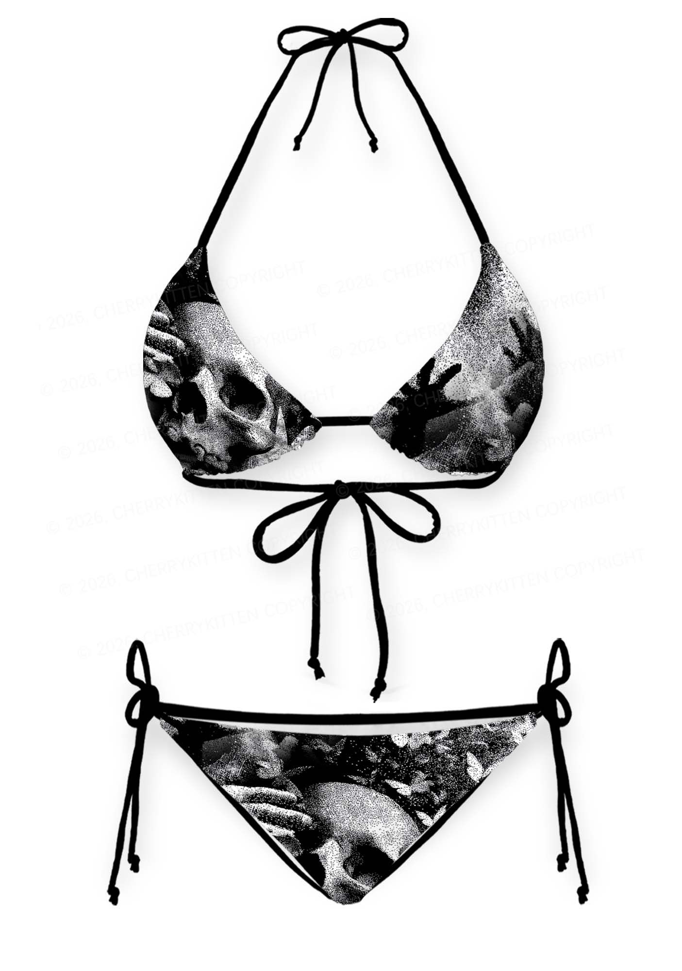 Halloween Gothic Skull Y2K Print Bikini Set Cherrykitten