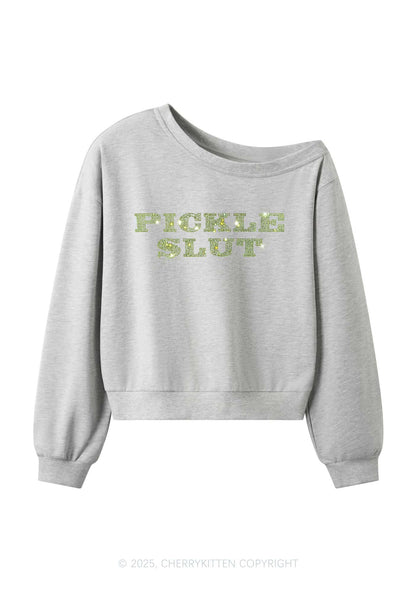 Rhinestone Pickle Slxt Y2K Off Shoulder Sweatshirts Cherrykitten