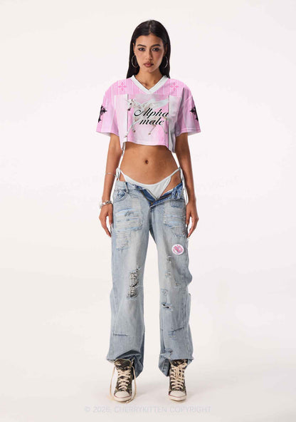 Pink Alpha Male Unicorn Pride Y2K Crop Sport Jersey Shirts Cherrykitten