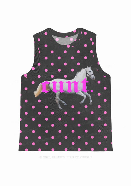 Pink Cxxt Horse Y2K Mesh Muscle Tank Cherrykitten