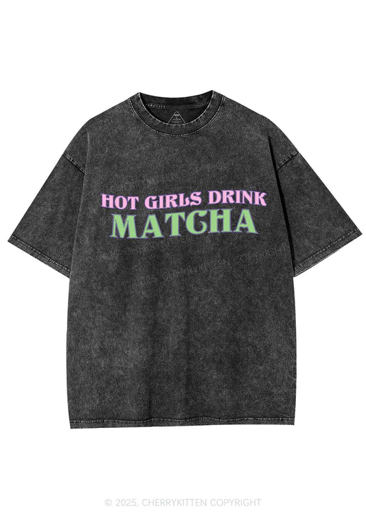 Hot Girls Drink Matcha Y2K Shirts Washed Tee Cherrykitten