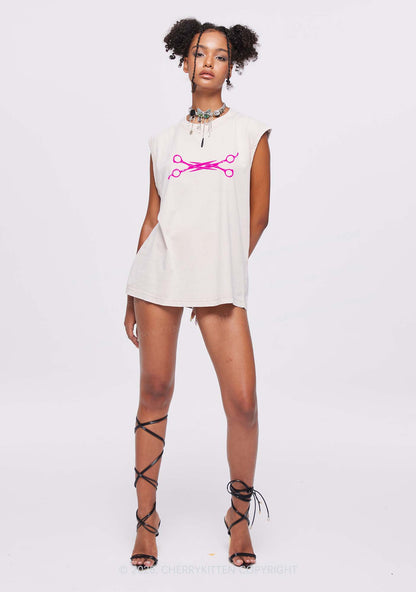 Pink Scissor Pride Y2K Washed Muscle Tank Cherrykitten