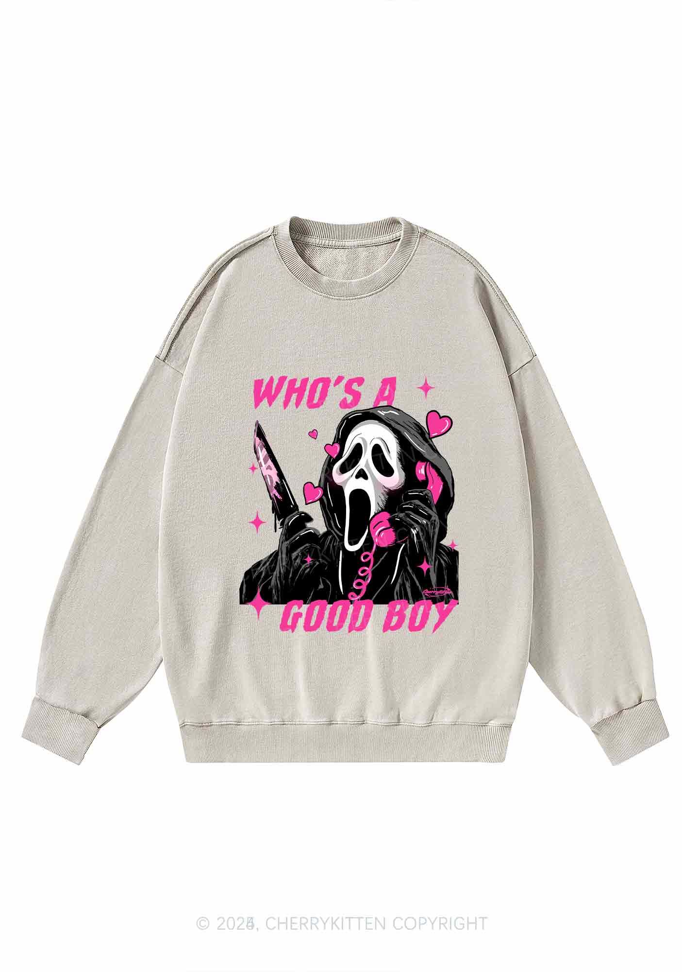 Halloween Ghost Good Boy Y2K Washed Sweatshirts Cherrykitten