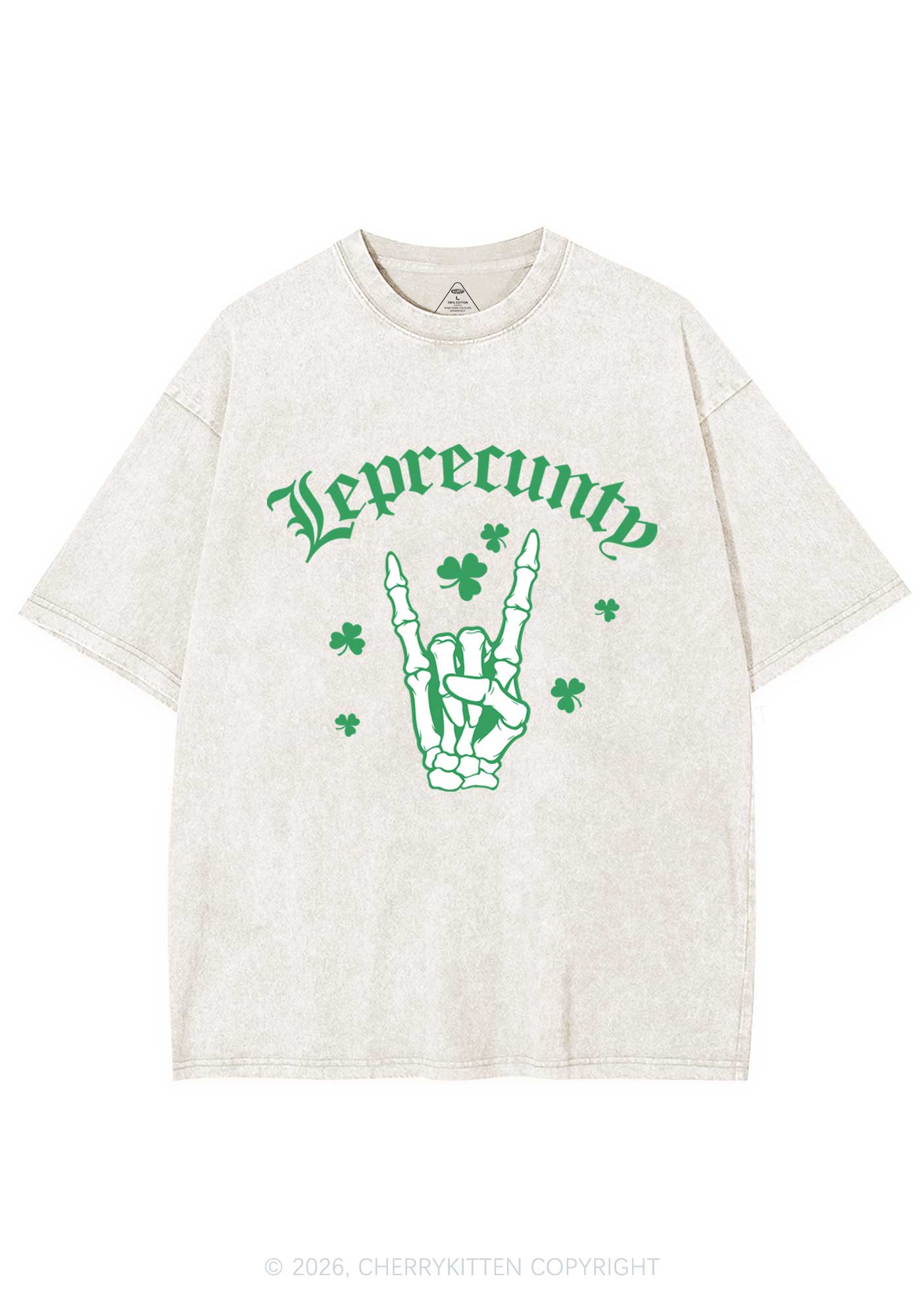 Leprecunty Skull St Patricks Y2K Shirts Washed Tee Cherrykitten