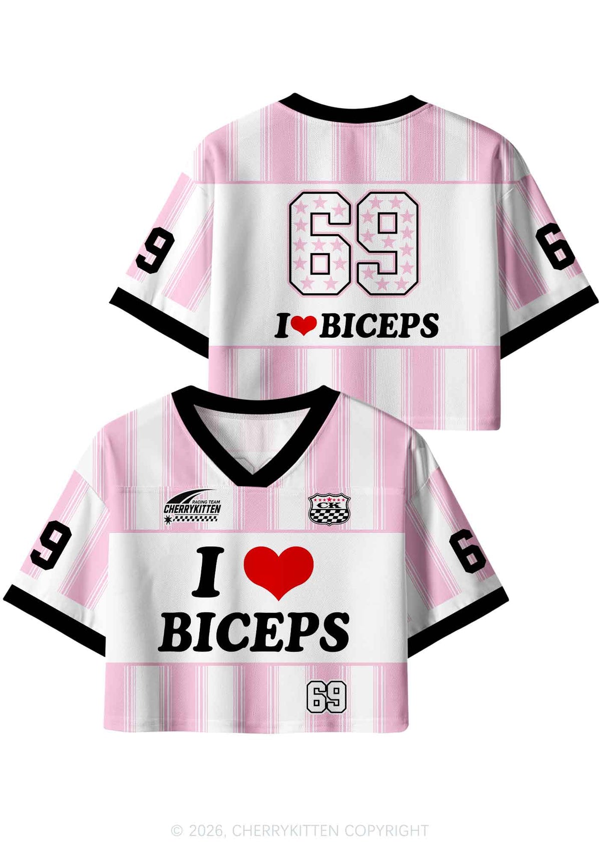 I Love Biceps Y2K Crop Sport Jersey Shirts Cherrykitten