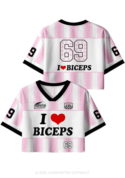 I Love Biceps Y2K Crop Sport Jersey Shirts Cherrykitten