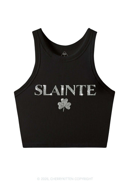 Rhinestone Slainte St Patricks Y2K Crop Tank Top Cherrykitten