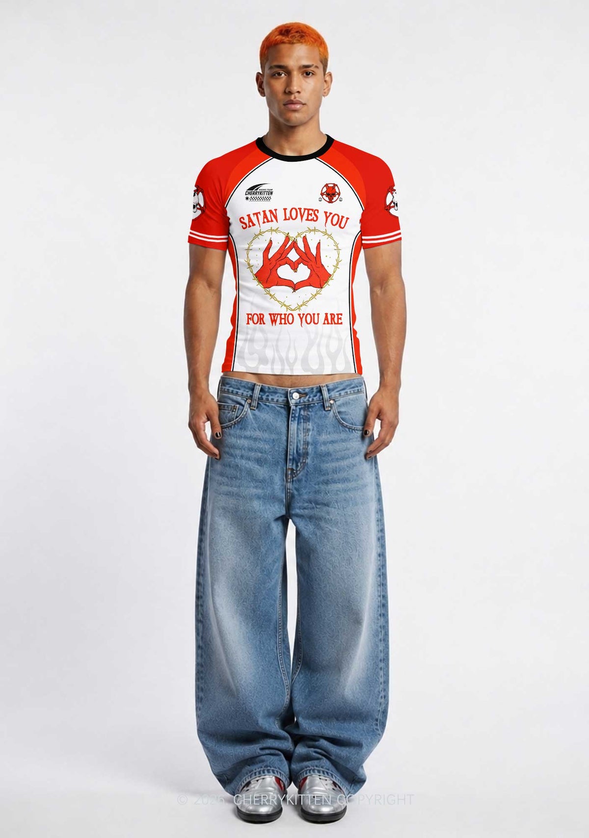 Halloween Satan Loves You Heart Y2K Football Jersey Shirts Cherrykitten
