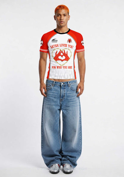 Halloween Satan Loves You Heart Y2K Football Jersey Shirts Cherrykitten
