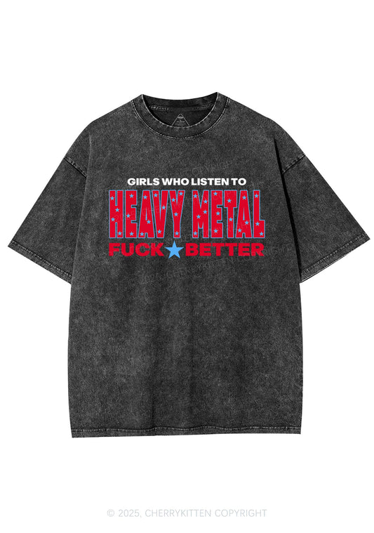 Girls Listen Heavy Metal Y2K Shirts Washed Tee Cherrykitten