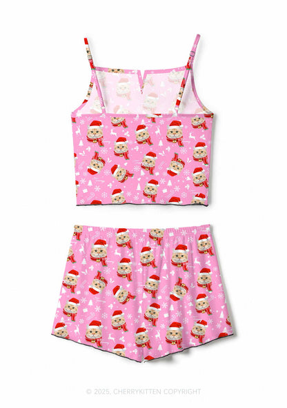Custom Sweet Cat Face Y2K Print Cami Shorts Pajama Set Cherrykitten