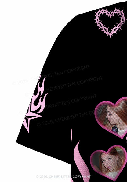 Custom Photos Pink Flame I Love My GF BF Y2K Crop Sport Jersey Shirts Cherrykitten
