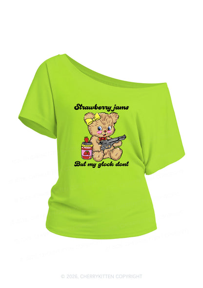 Strawberry Jams Bear Y2K Off Shoulder Tee Cherrykitten