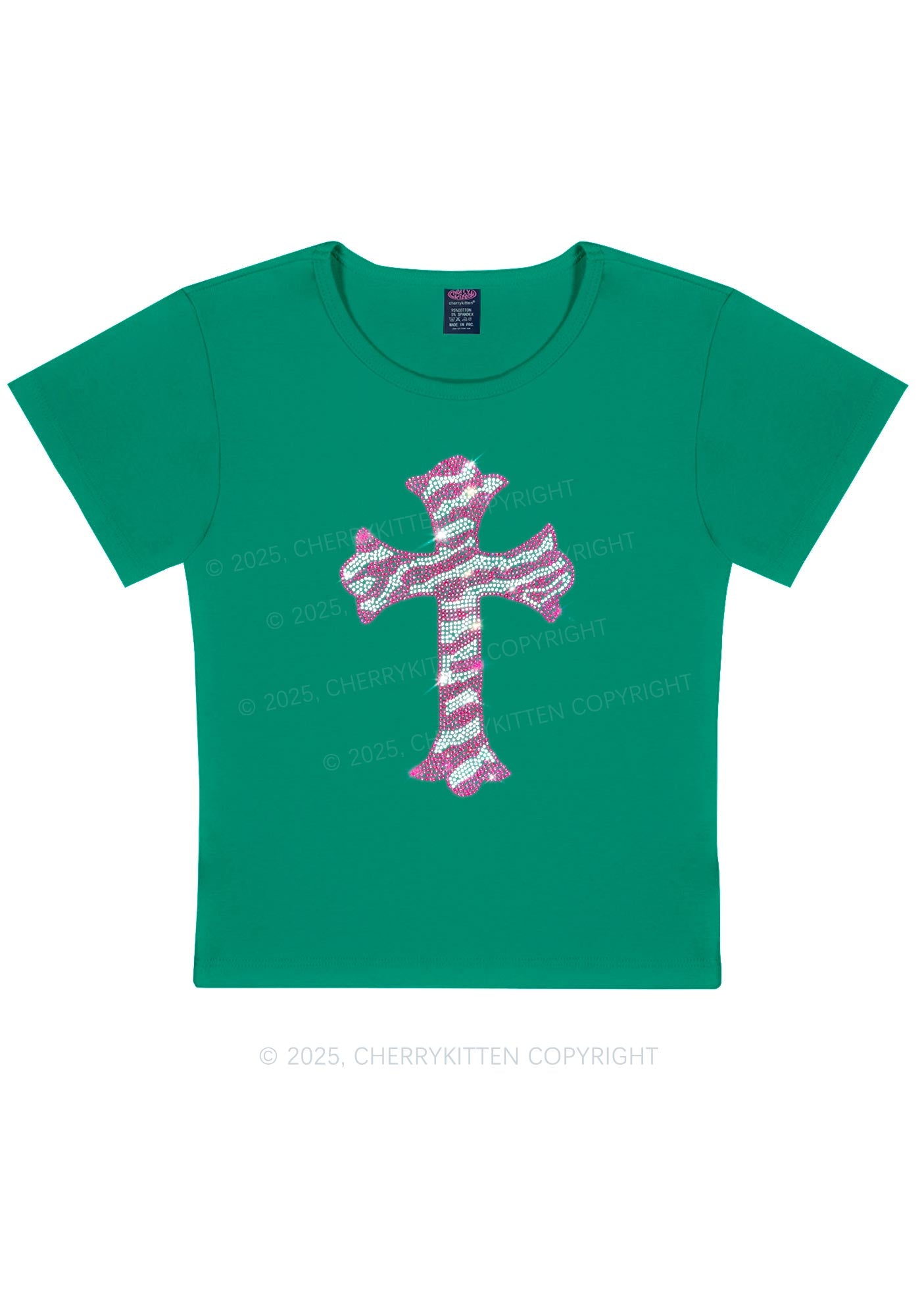 Rhinestone Pink Cross Y2K Baby Tee Cherrykitten