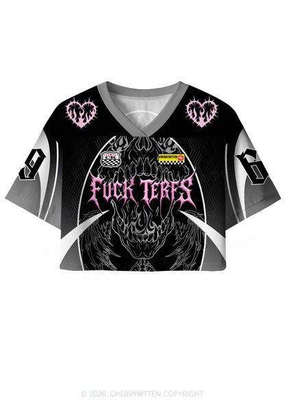 Fxxk Terfs Gothic Skull Pride Y2K Crop Sport Jersey Shirts Cherrykitten