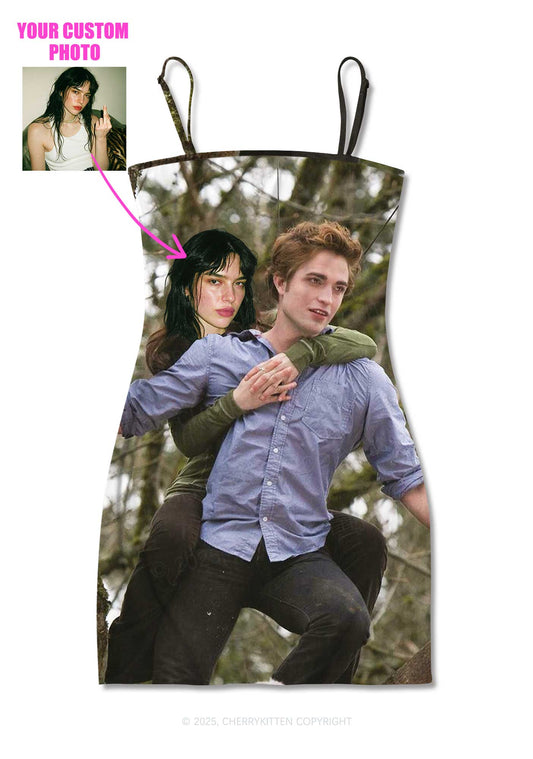 Custom Face Y2K Print Slip Dress Cherrykitten