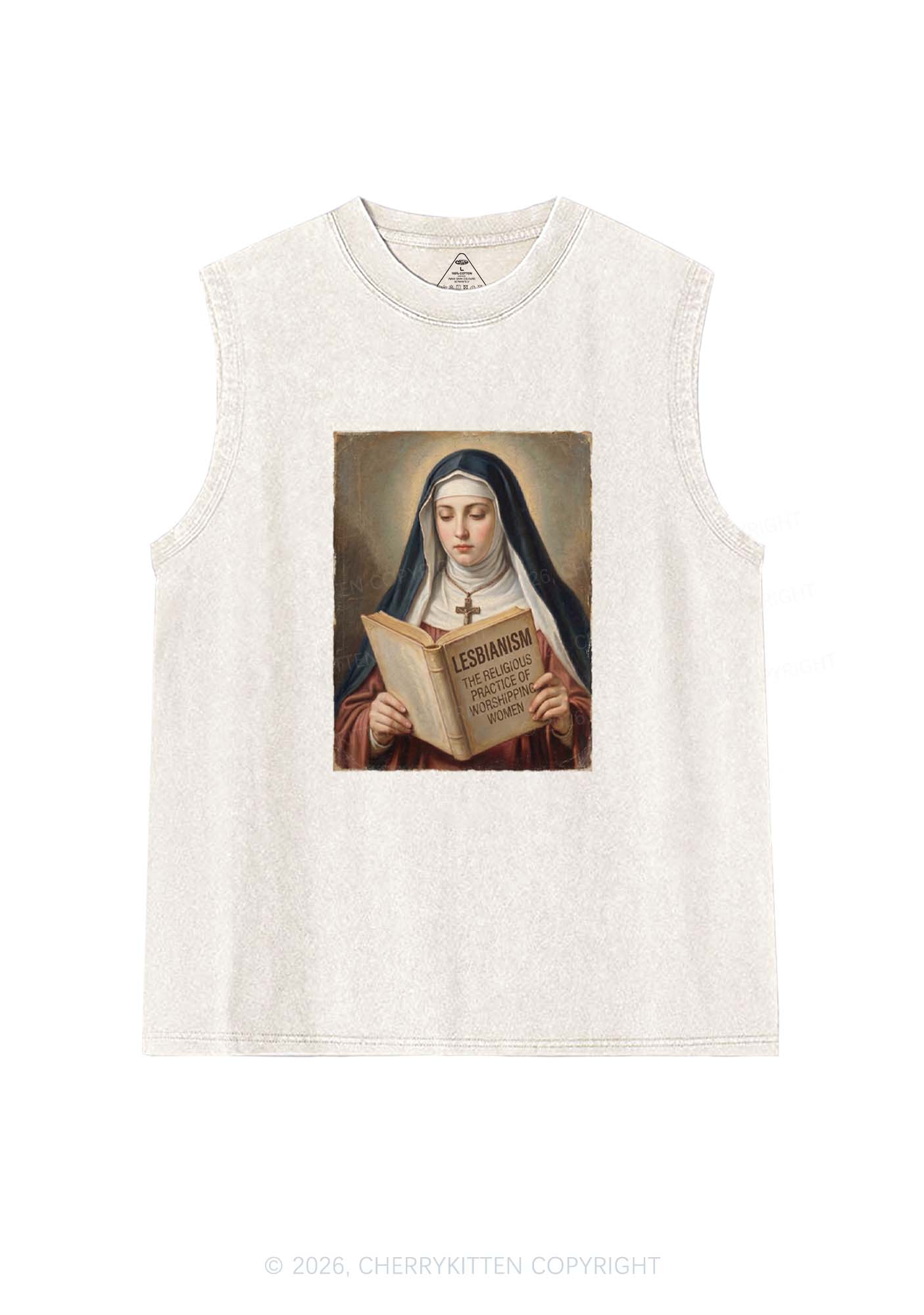 Lesbianism Nun Pride Y2K Washed Muscle Tank Cherrykitten