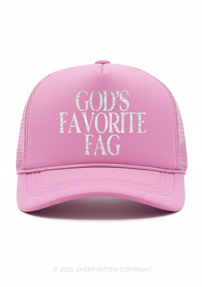 Glitter Gods Favorite Fag Pride Y2K Trucker Hat Cherrykitten