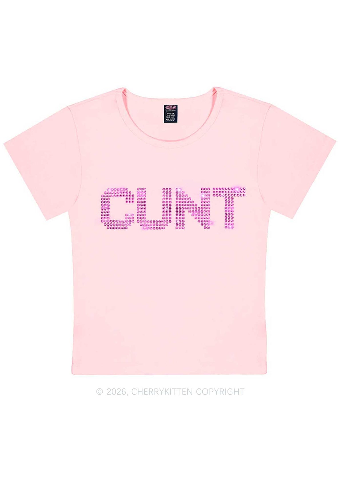 Rhinestone Pink Cxxt Y2K Baby Tee Cherrykitten