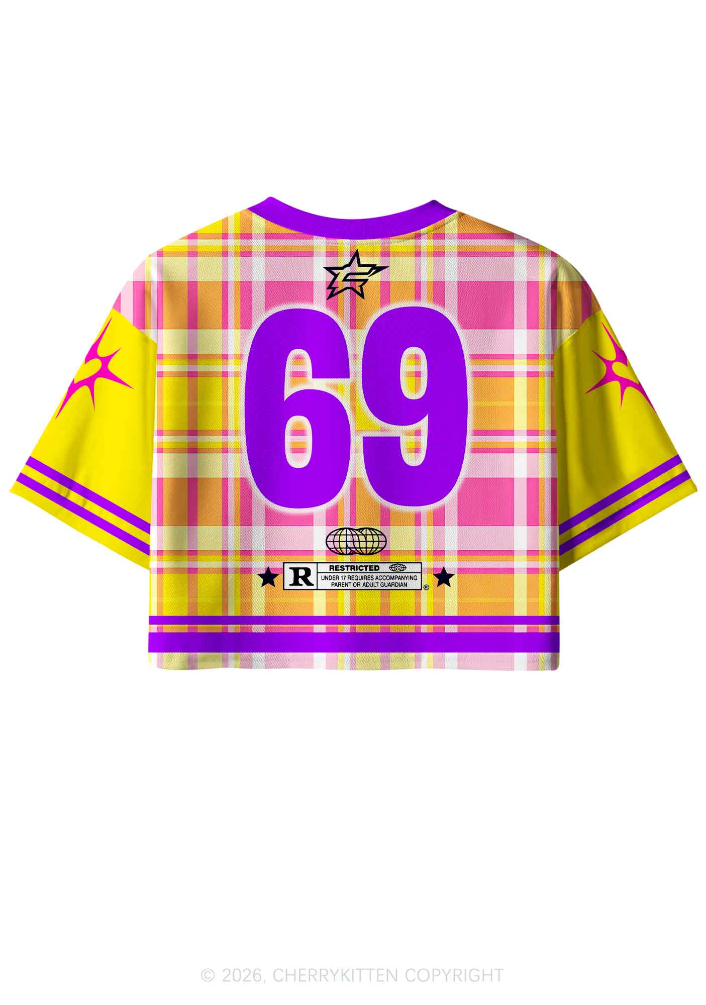 Smoke Blunt Yellow Plaid Y2K Crop Sport Jersey Shirts Cherrykitten