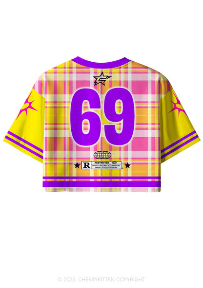Smoke Blunt Yellow Plaid Y2K Crop Sport Jersey Shirts Cherrykitten