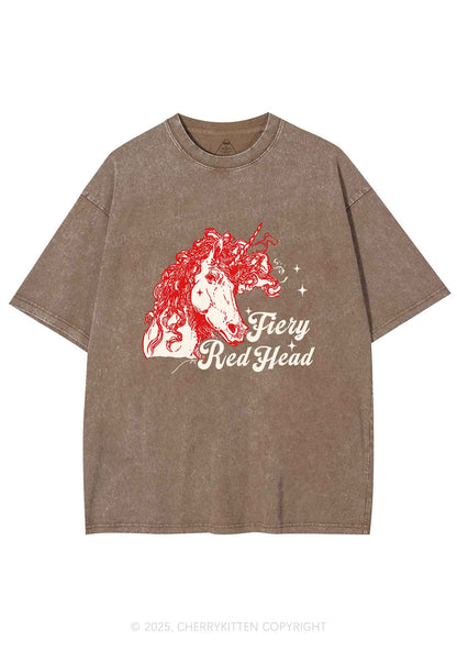 Fiery Red Head Y2K Shirts Washed Tee Cherrykitten