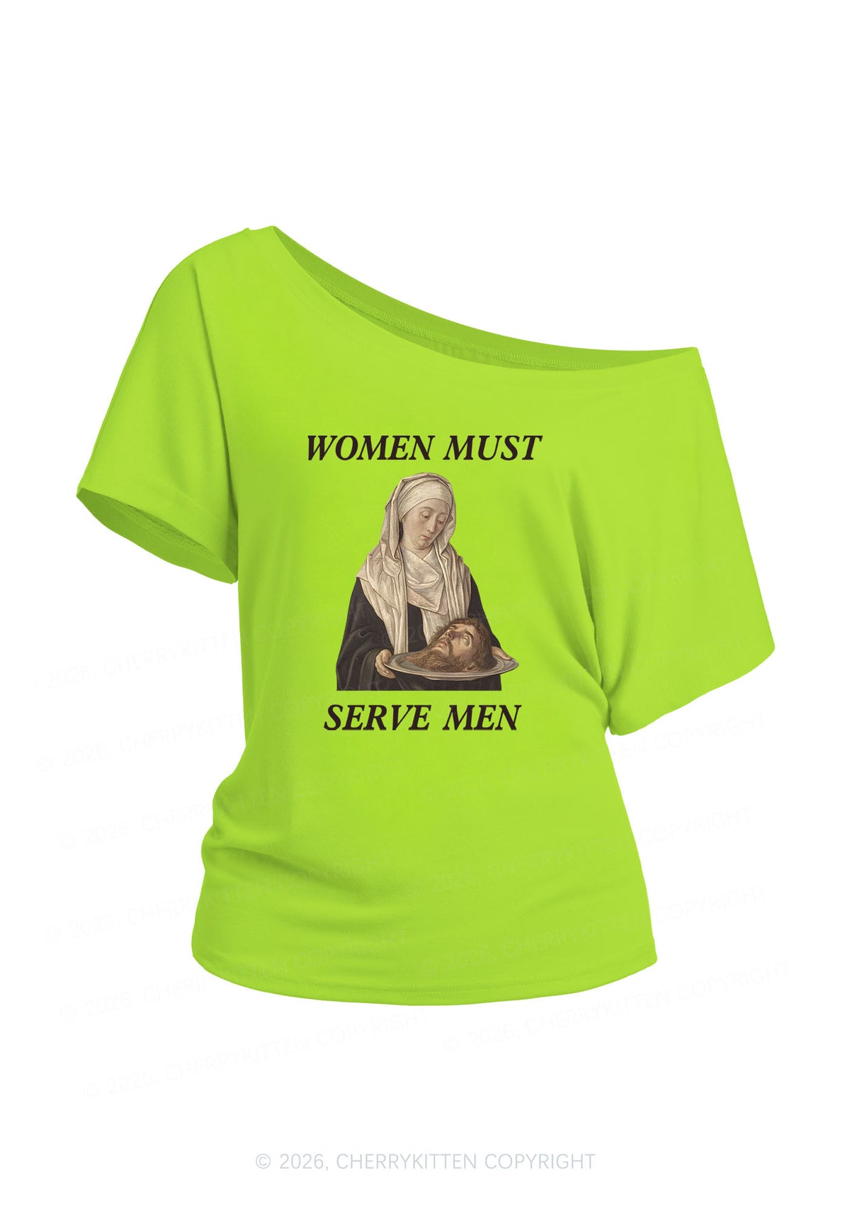 Women Must Serve Men Y2K Off Shoulder Tee Cherrykitten