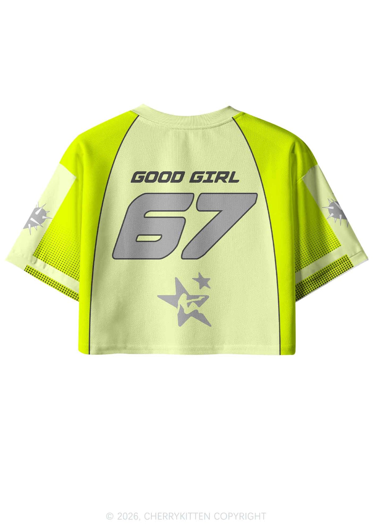 Lime Green Good Girl Y2K Crop Sport Jersey Shirts Cherrykitten