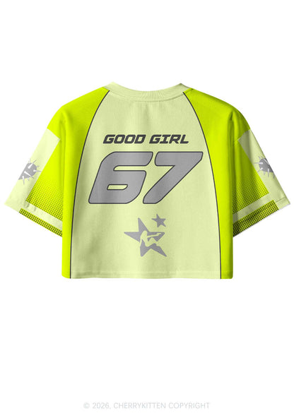 Lime Green Good Girl Y2K Crop Sport Jersey Shirts Cherrykitten