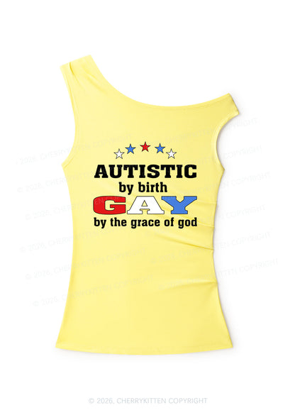 Autistic By Birth Gay Y2K Off Shoulder Tank Top Cherrykitten