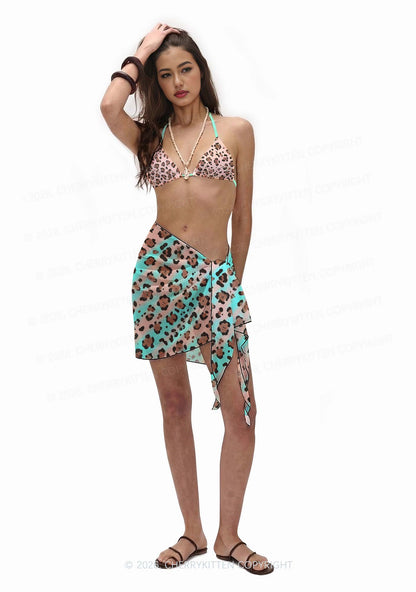 Mint Leopard Y2K Print Bikini Set Cherrykitten