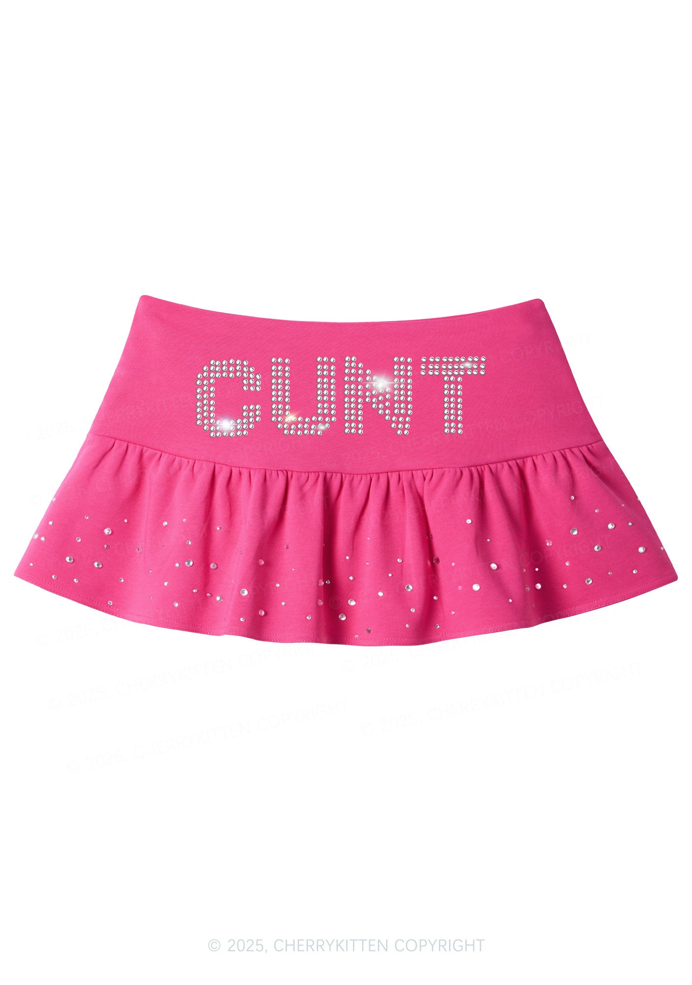Cxxt Y2K Pink Ruffled Rhinestone Mini Skirt Cherrykitten
