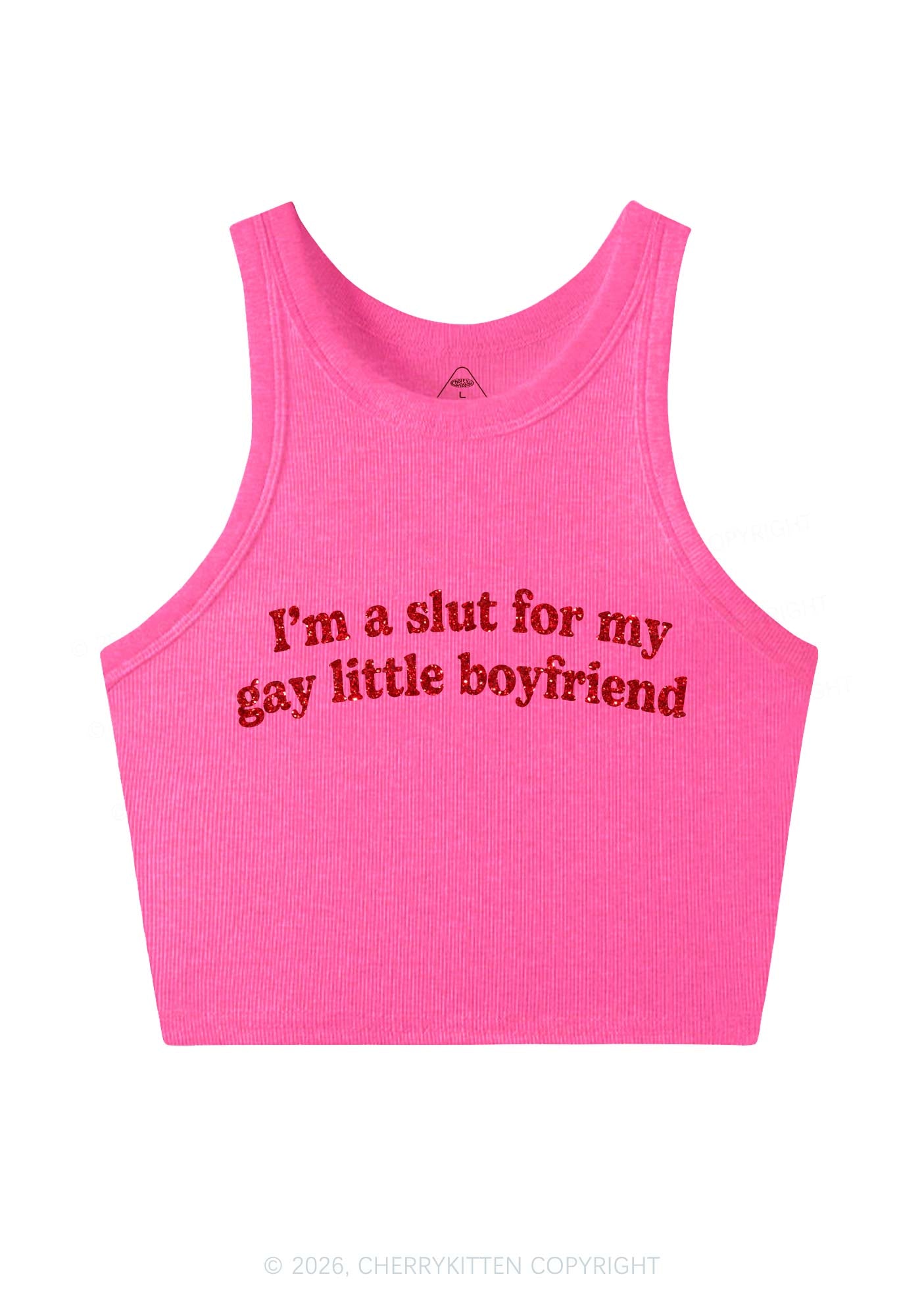Glitter Slxt For My Gay BF Pride Y2K Crop Tank Top Cherrykitten