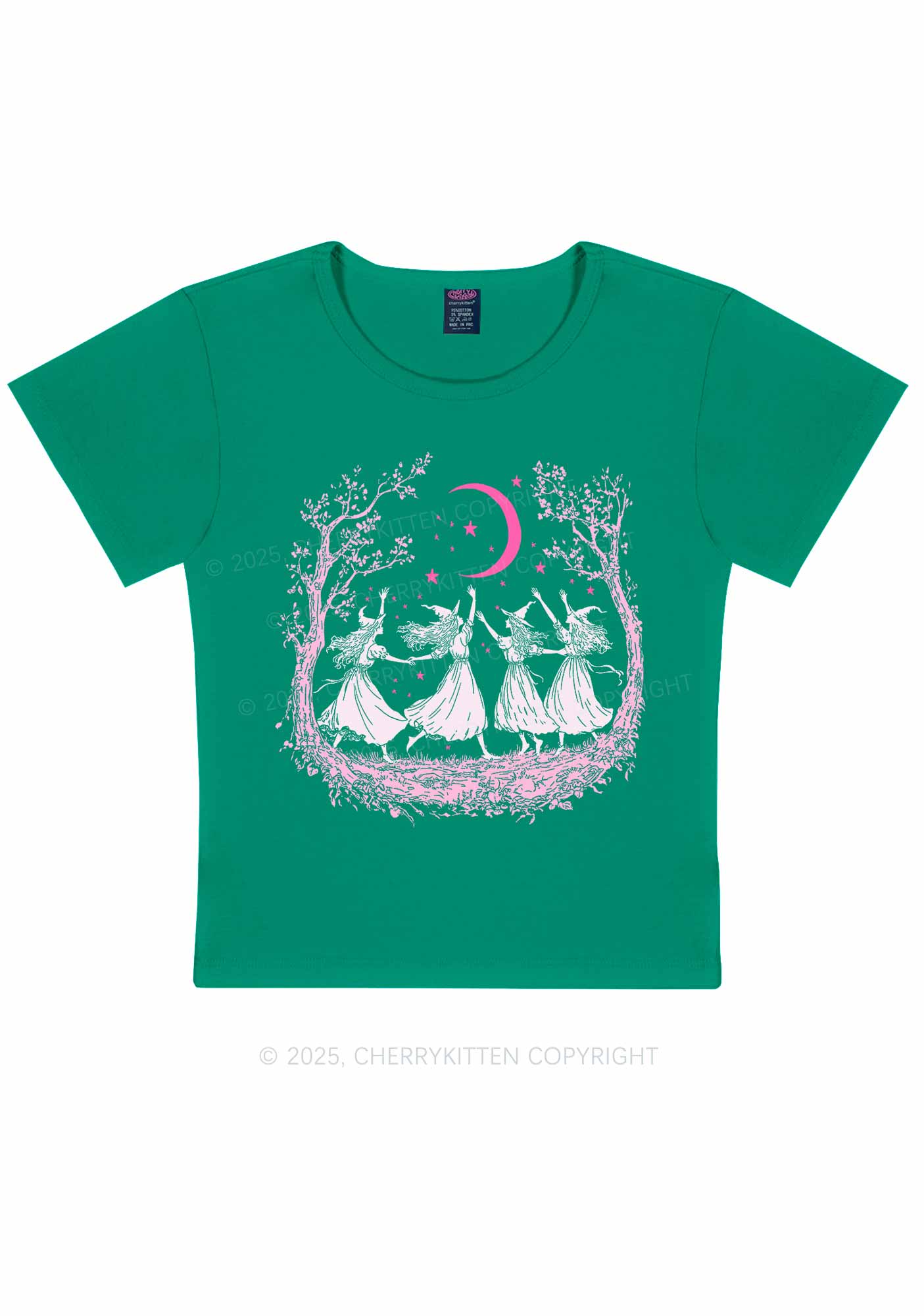 Halloween Witches Dancing Under Moon Y2K Baby Tee Cherrykitten