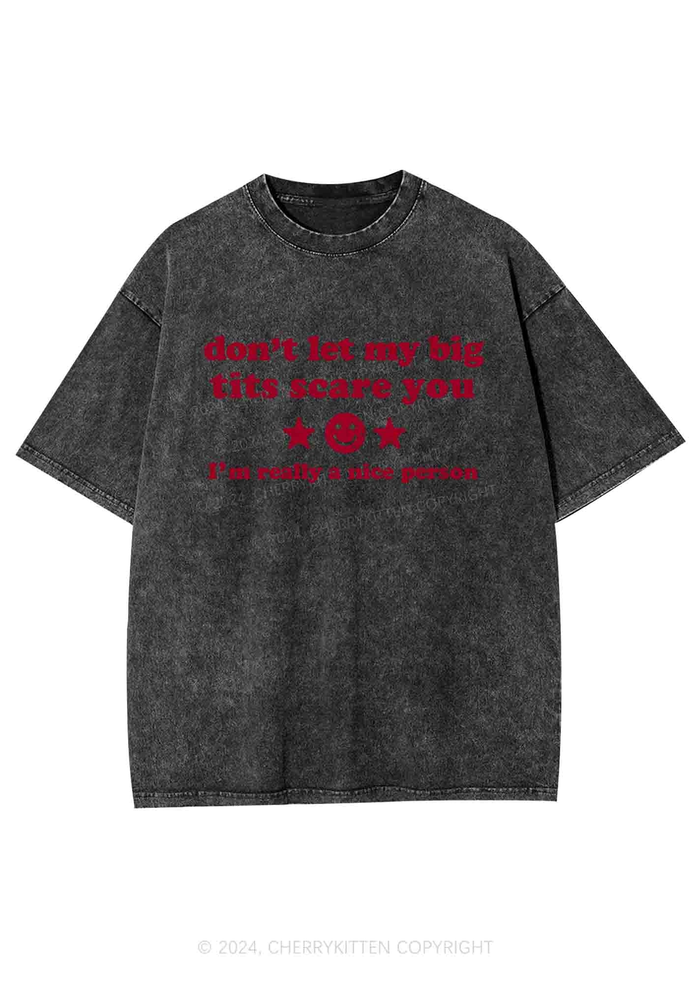 Don't Let My Big Txts Scare You Y2K Washed Tee Cherrykitten