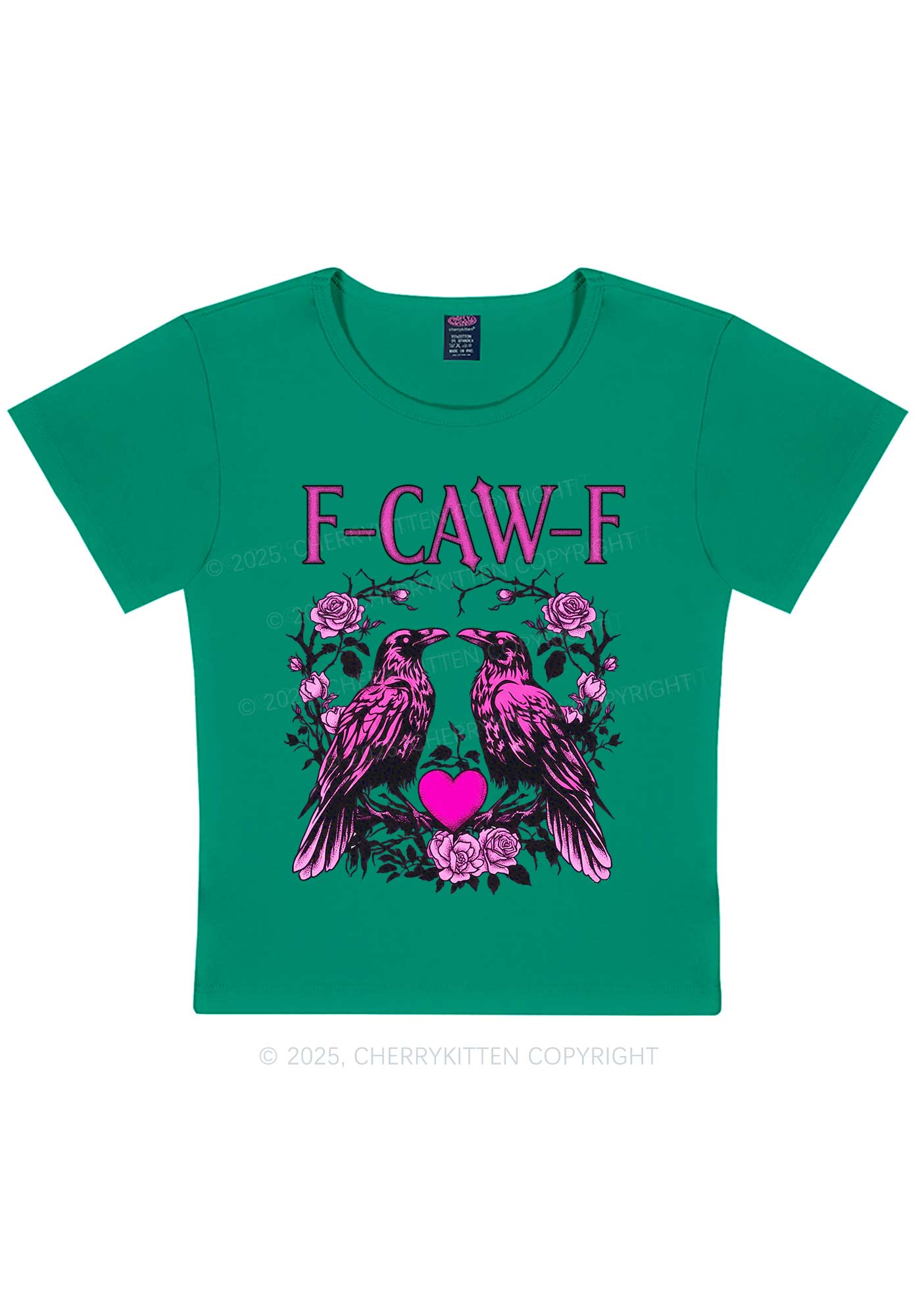 F CAW F Pink Ravens Valentine's Day Y2K Baby Tee Cherrykitten