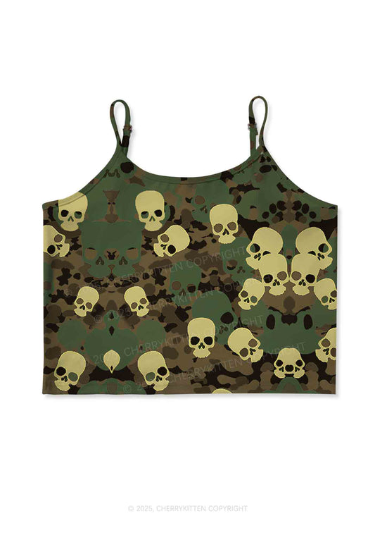 Halloween Camouflage Skull Y2K Print Cami Crop Top Cherrykitten