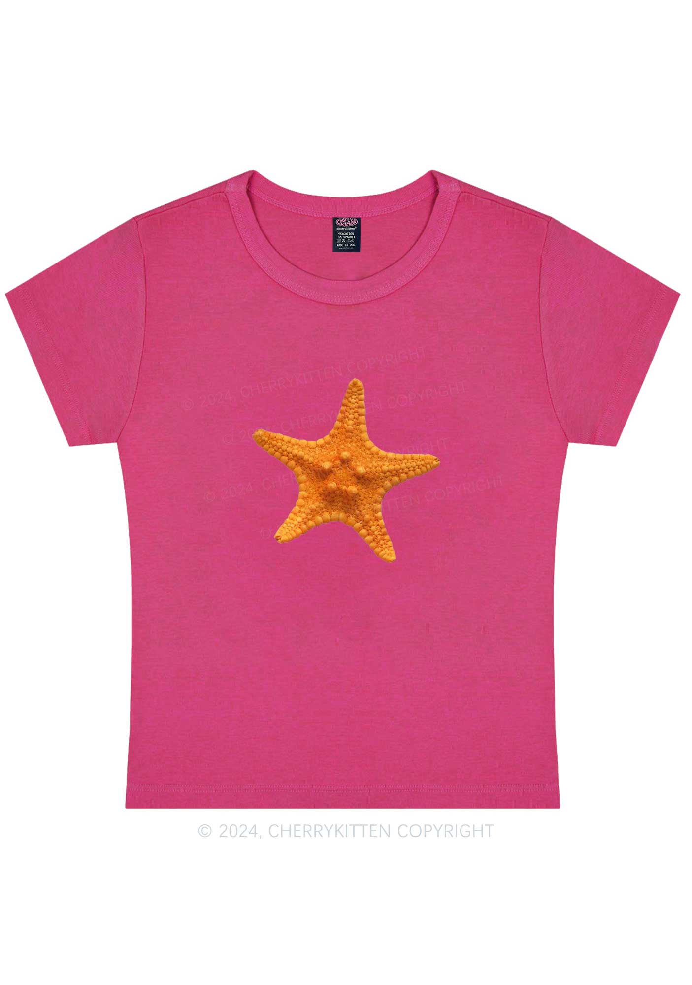 Curvy Yellow Starfish Y2K Baby Tee Cherrykitten