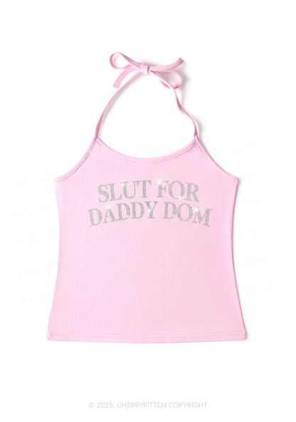 Rhinestone Slxt For Daddy Dom Y2K Halter Neck Cami Cherrykitten