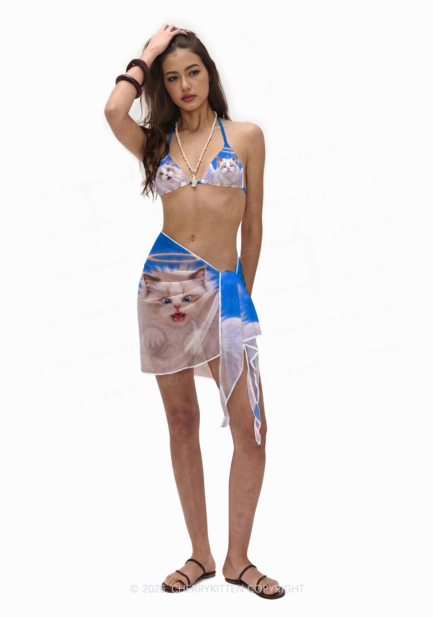 Angel Cat Y2K Print Bikini Set Cherrykitten