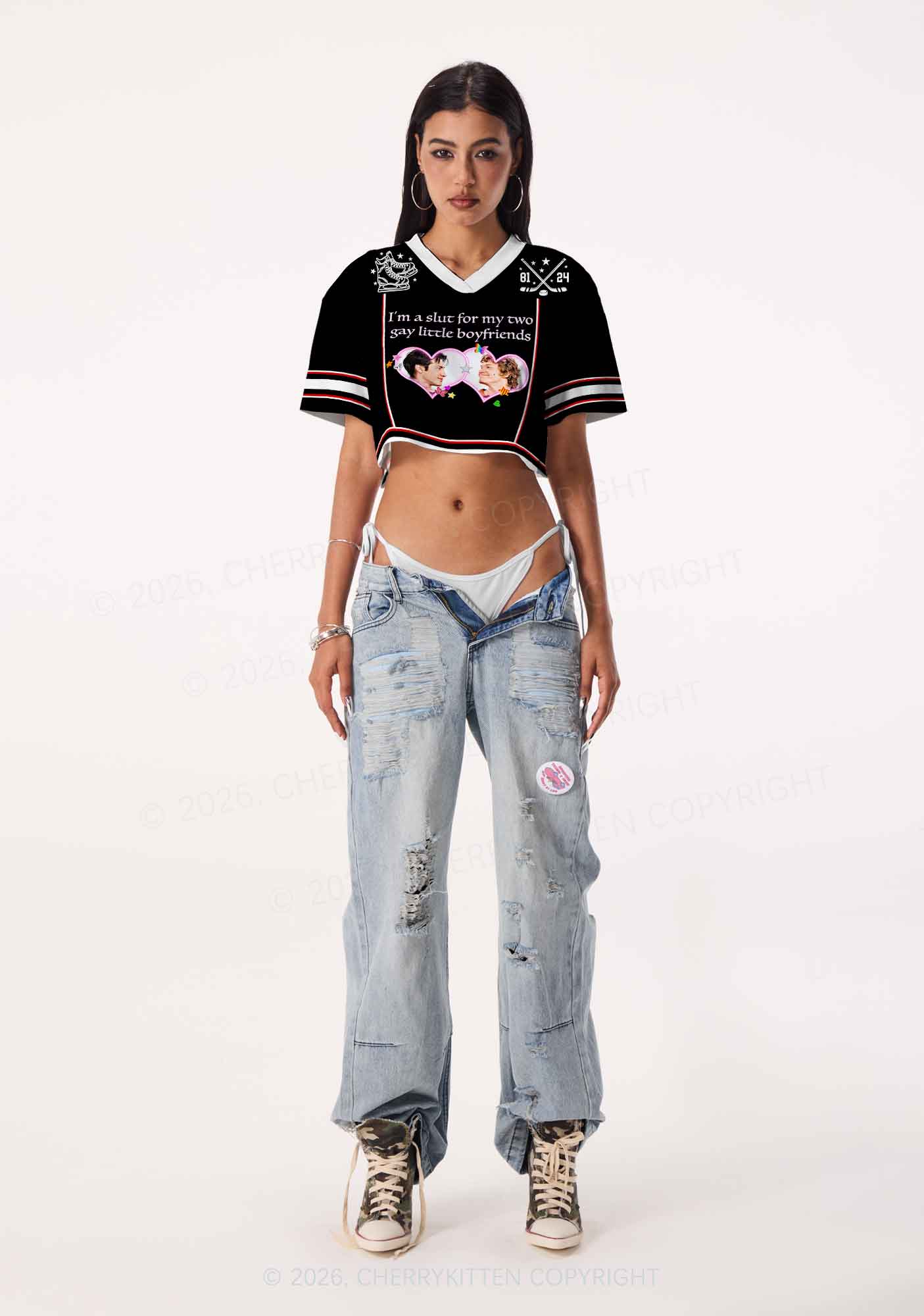 Black Slxt For My Gay BF HR Y2K Crop Sport Jersey Shirts Cherrykitten