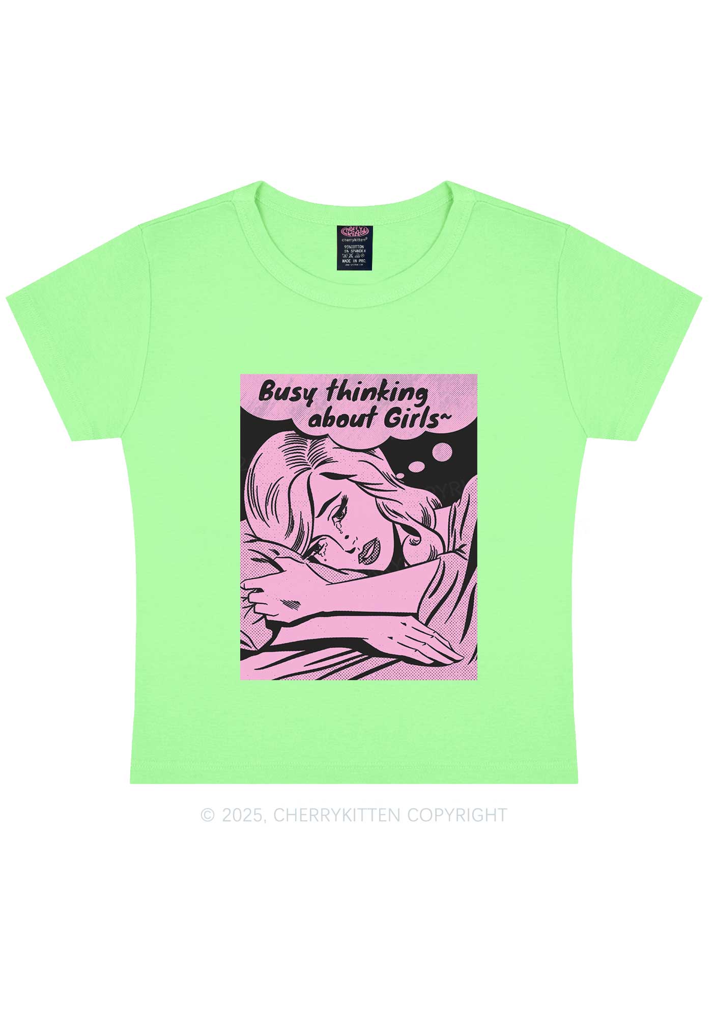 Busy Thinking About Girls Y2K Baby Tee Cherrykitten