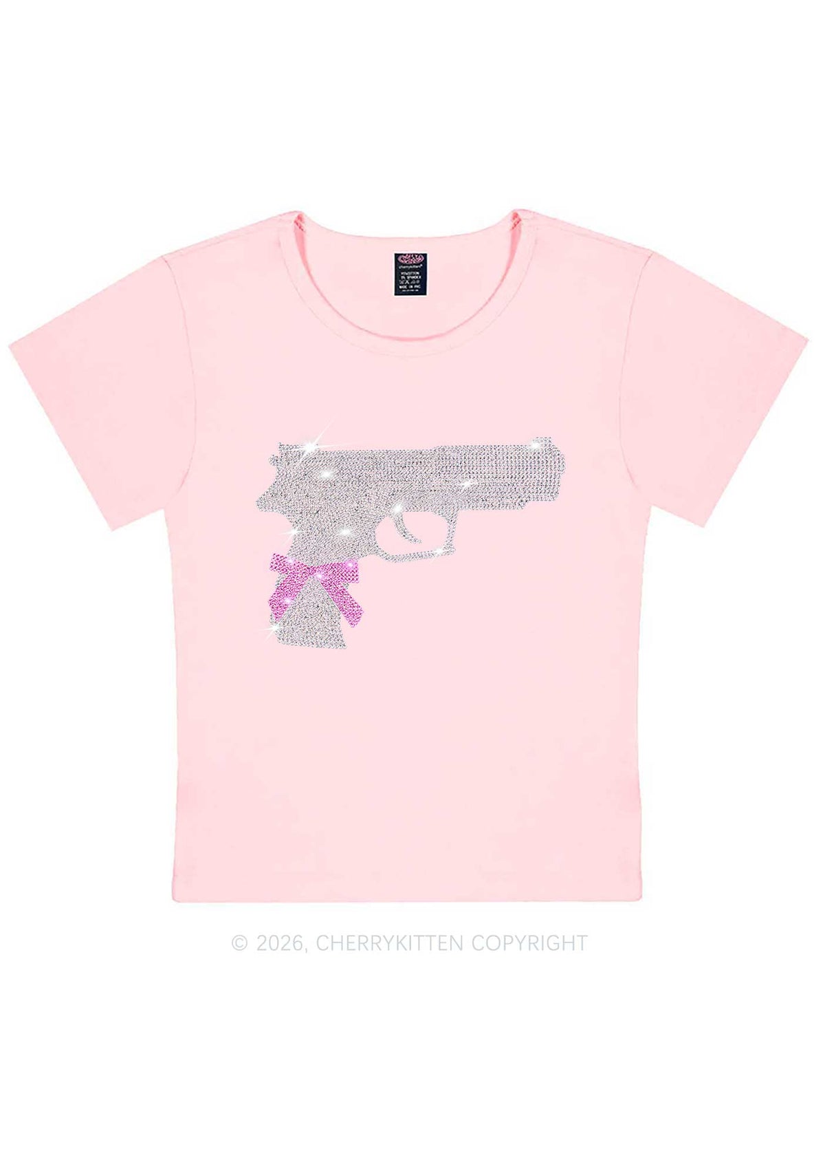 Rhinestone Pink Bow Weapon Y2K Baby Tee Cherrykitten