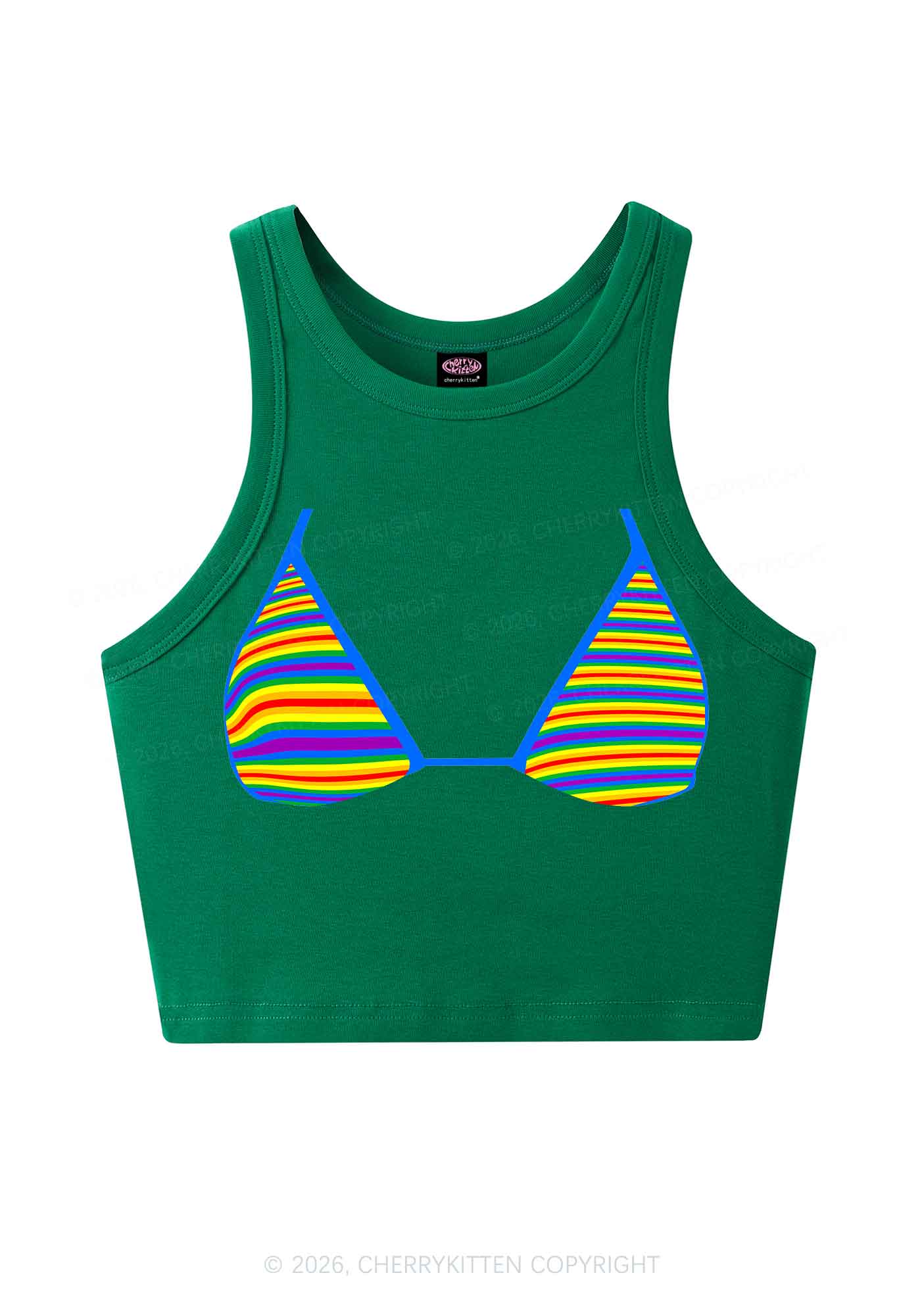 Rainbow Stripe Bra Pride Y2K Crop Tank Top Cherrykitten