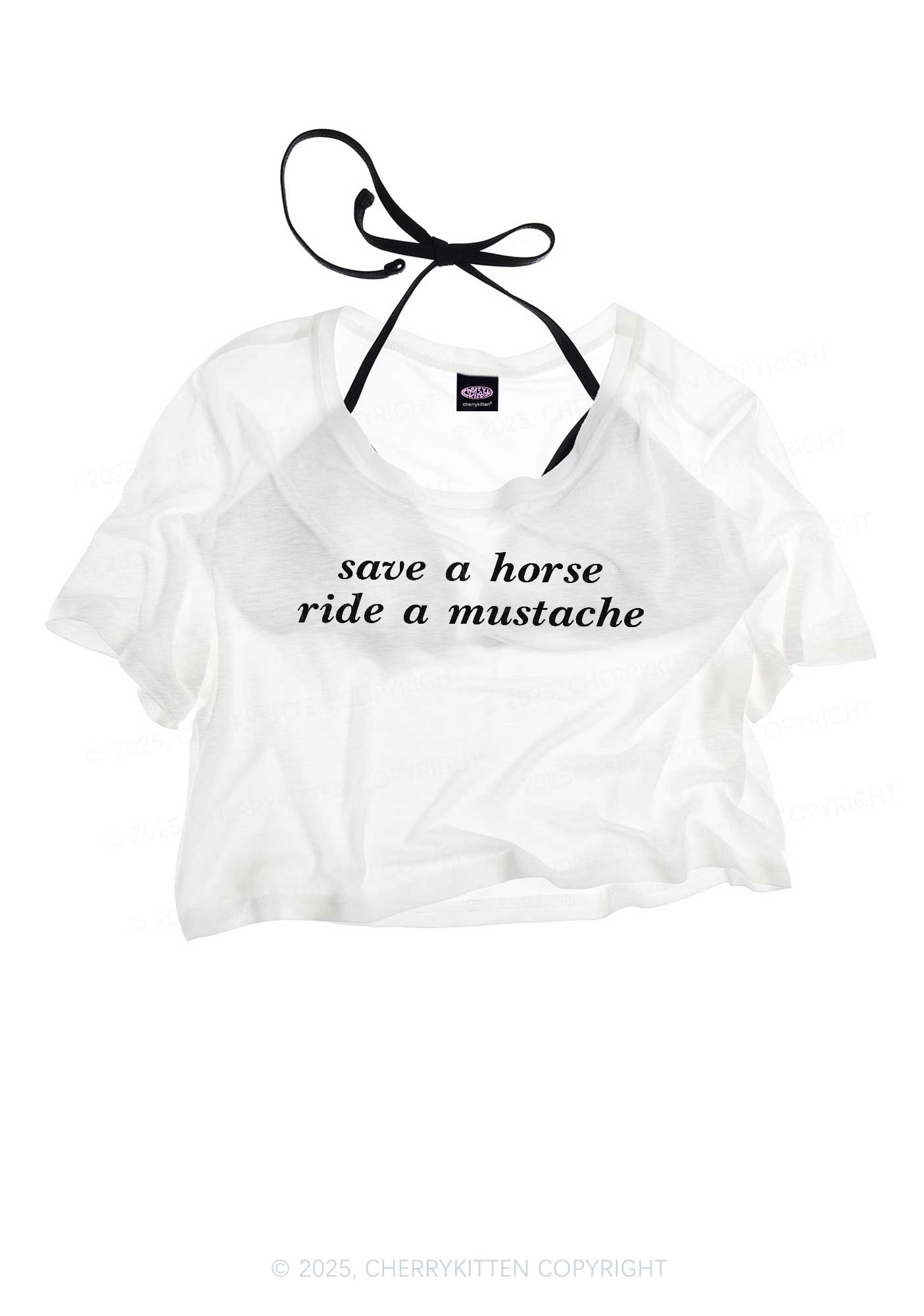 Ride A Mustache Y2K Sheer Crop Tee Cherrykitten