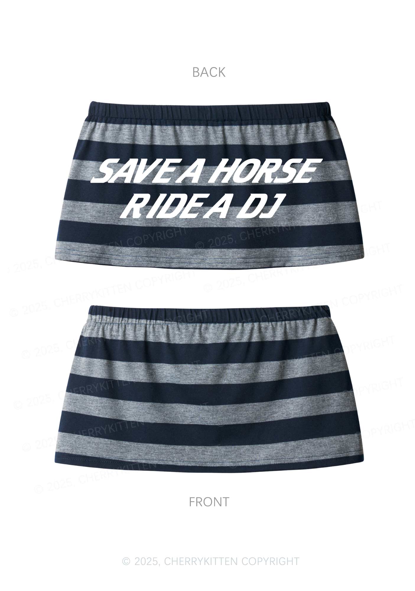 Ride A DJ Y2K Navy Grey Striped Mini Skirt Cherrykitten
