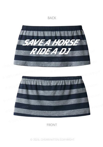 Ride A DJ Y2K Navy Grey Striped Mini Skirt Cherrykitten