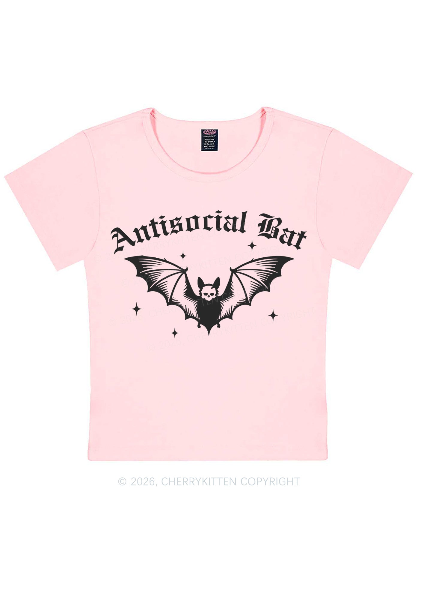 Halloween Antisocial Bat Y2K Baby Tee Cherrykitten