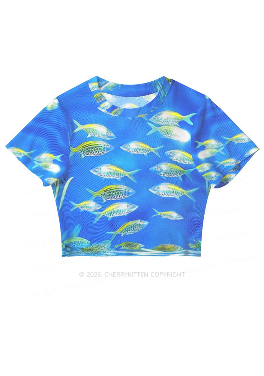 Undersea Fish Y2K Mesh Crop Top Cherrykitten
